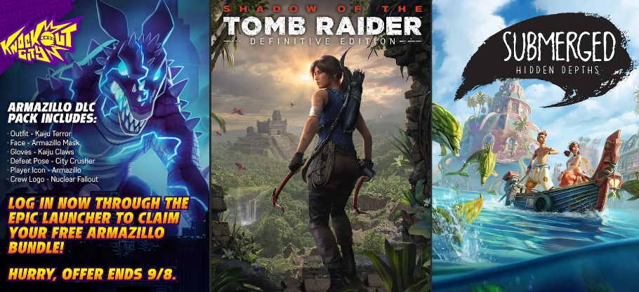 Knockout City, Shadow of the Tomb Rider: Definitive Edition i Submerged: Fidden Depth darmo na Epic Games Story